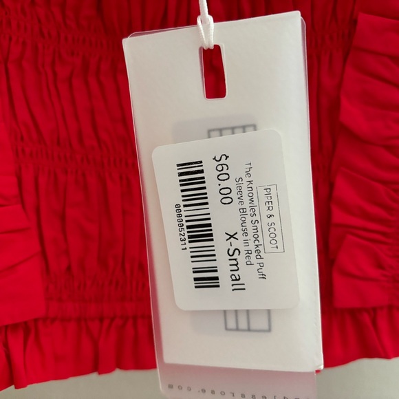Piper and Scoot Red Puff Sleeve Top - Picture 3 of 3
